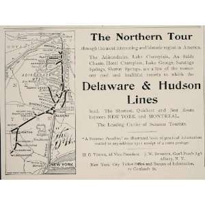  1902 Ad Delaware Hudson Railroad Lines Train Route Map 