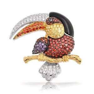   Gifts Bling Jewelry Multi Color Pave CZ Gold Plated Tucan Brooch Pin