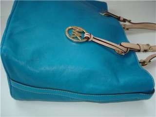 New Michael Kors ITEMS GRAB BAG TOTE Turquoise Blue Leather NWT  