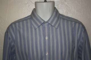 TURNBULL & ASSER $375 BLUE + WHITE STRIPE COTTON DRESS SHIRT 17 MINT 