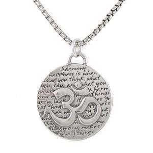 Round Reversible Om (Aum) Pendant with Words of Inspiration in 
