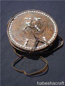 Antique large Ethiopian leather covered food basket  