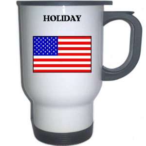  US Flag   Holiday, Florida (FL) White Stainless Steel Mug 