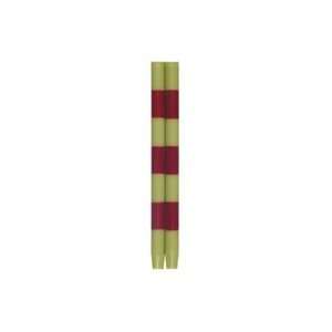    Striped Taper Candles, Green/Scarlet, 3 Band