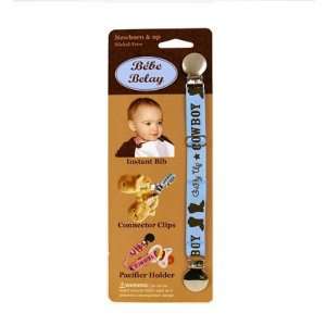 Giddy Up Cowboy on blue pacifier clip by Bebe Belay