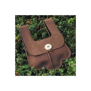  Scalloped Leather Pouch   Brown