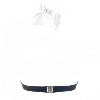 White & blue triangle bikini set, neck halter & back closure.