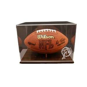  Miami Dolphins Football Display Case with Walnut Finished Base 