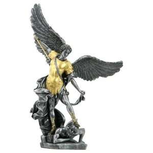   Gold Archangel St. Michael Tramples Demon Sculpture