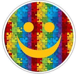 PUZZLE SMILEY FACE Autism Awareness   1 Round Stickers  