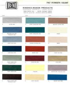 1967 PLYMOUTH PAINT COLOR SAMPLE CHIPS CARD OEM COLORS  