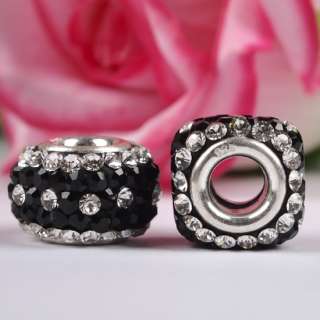 Black Swarovski Crystal 925 Silver Square Charm Beads Fit Bracelet 