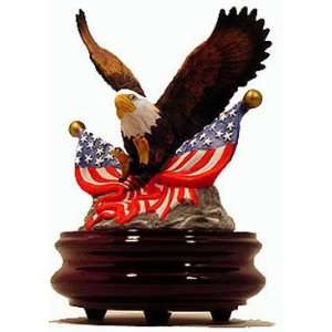  Patriotic Bold Eagle with Flag Musical Figurine On Solid 
