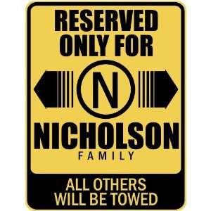   RESERVED ONLY FOR NICHOLSON FAMILY  PARKING SIGN