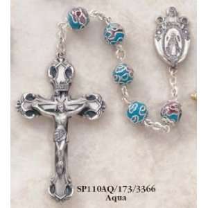  Aqua Cloisonne Bead Rosary Arts, Crafts & Sewing