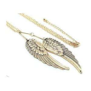  Beautiful Double Angel Wings Charm Necklace Bright Silver 