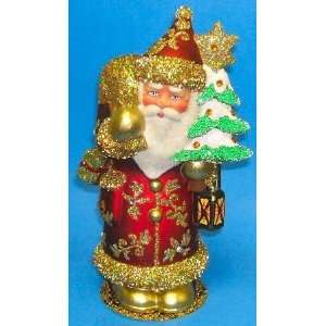  Schaller Paper Mache Red Santa with Gold Glitter