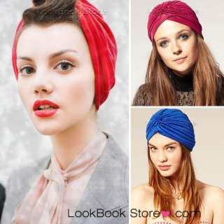 New Women Colored Gathered Knot Pleated Rib Design Turban Headband 