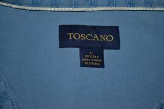 TOSCANO SHORT SLEEVE BLUE 100% SILK CASUAL BUTTON DOWN SHIRT MENS XL 