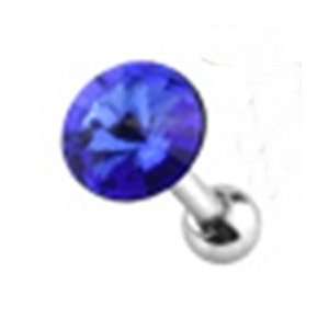   Earring Piercing Stud with Press Fit Blue Pointy Cz Top 16 Gauge