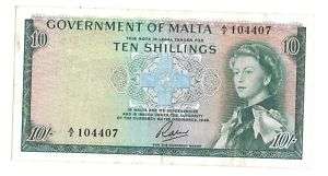 Malta 10 Shillings L.1949 (1963).VF+ RARE Banknote P 25  