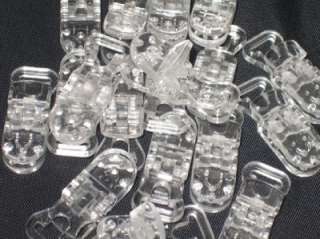 25 PACIFIER BIB HOLDER BADGE T PLASTIC CLIPS CLEAR  