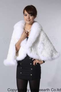 160 new real fox Rex rabbit fur white shawl/capes/coat  
