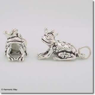 Sterling Silver 3D PRINCE CHARMING FROG & CROWN Charm  