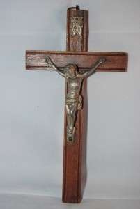 Vintage Crucifixs   metal Christ on Mahogany cross  