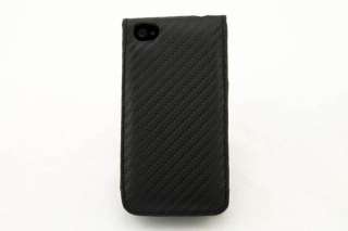 Carbon Fiber Leather Top Flip Case Cover for Apple iPhone 4 4G 4S 