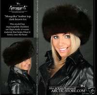 Brown Fox Fur Hat Chapka Leather Top Russian Women real  