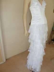 BADGLEY MISCHKA WHITE SATIN LACE TIERED BUSTIER TOP DRESS GOWN 6 8 