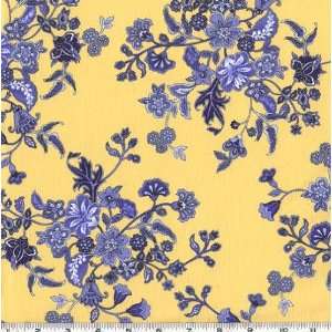  45 Wide Bershire Blues Floral Clusters Yellow Fabric By 
