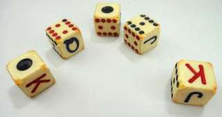 antique GAMEBOARD DICE + LEATHER CUP 5pc ★  