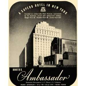  1939 Ad Ambassador Hotel New York City Park Avenue NYC 