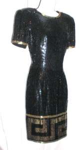 VTG AJ BARI FULLY SEQUINED BLACK GOLD MINI DRESS  