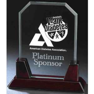   glass award plaque with polished bevels. 