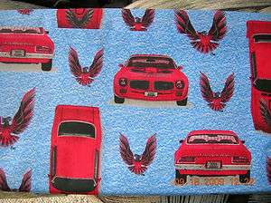 GM Red Trans Am on Blue  100% Cotton Fabric BTY Flannel  