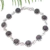 Pretty Sunflower/Flower Link Sterling Silver Bracelet