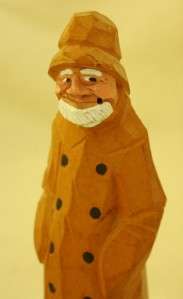 Wooden Bearded Fisherman Figure Rain Slicker and Boots Carved Look 