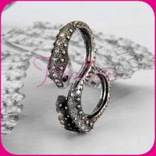 Punk Snake Knuckle Double Two Finger Connector Ring Party Jewelry 