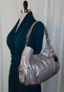 FURLA Metallic Silver Leather handbag shoulder shopper hobo Super Soft 