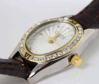 Caravelle by Bulova Ladies Crystal Accented White Dial Brown Leather 