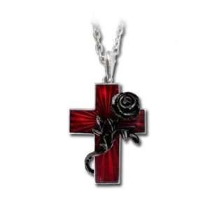   Order of the Black Rose Pendant Necklace   Red Cross with Black Rose