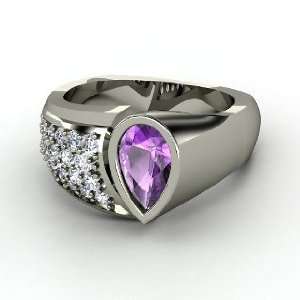  Radiant Ribbon Band, Pear Amethyst Platinum Ring with 