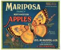 Vintage Crate Label, Mariposa Fancy Northwestern Apples  