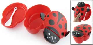 Child Plastic Black Red Ladybug Dinner Bucket Lunch Box w Spoon  
