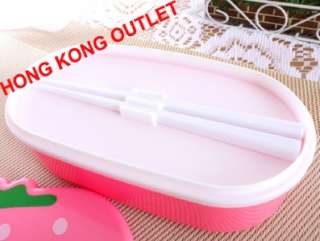 Strawberry Bento Lunch Box Case + Chopsticks Set Pink A88b  