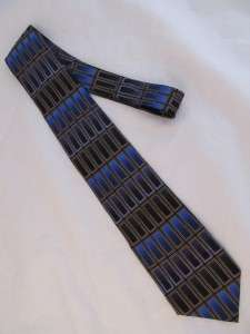 Bergamo Blue Black Geometric Silk Tie Necktie Short  