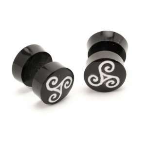  New black stud ear 10 mm fake plug 00G spiral tribal horn 